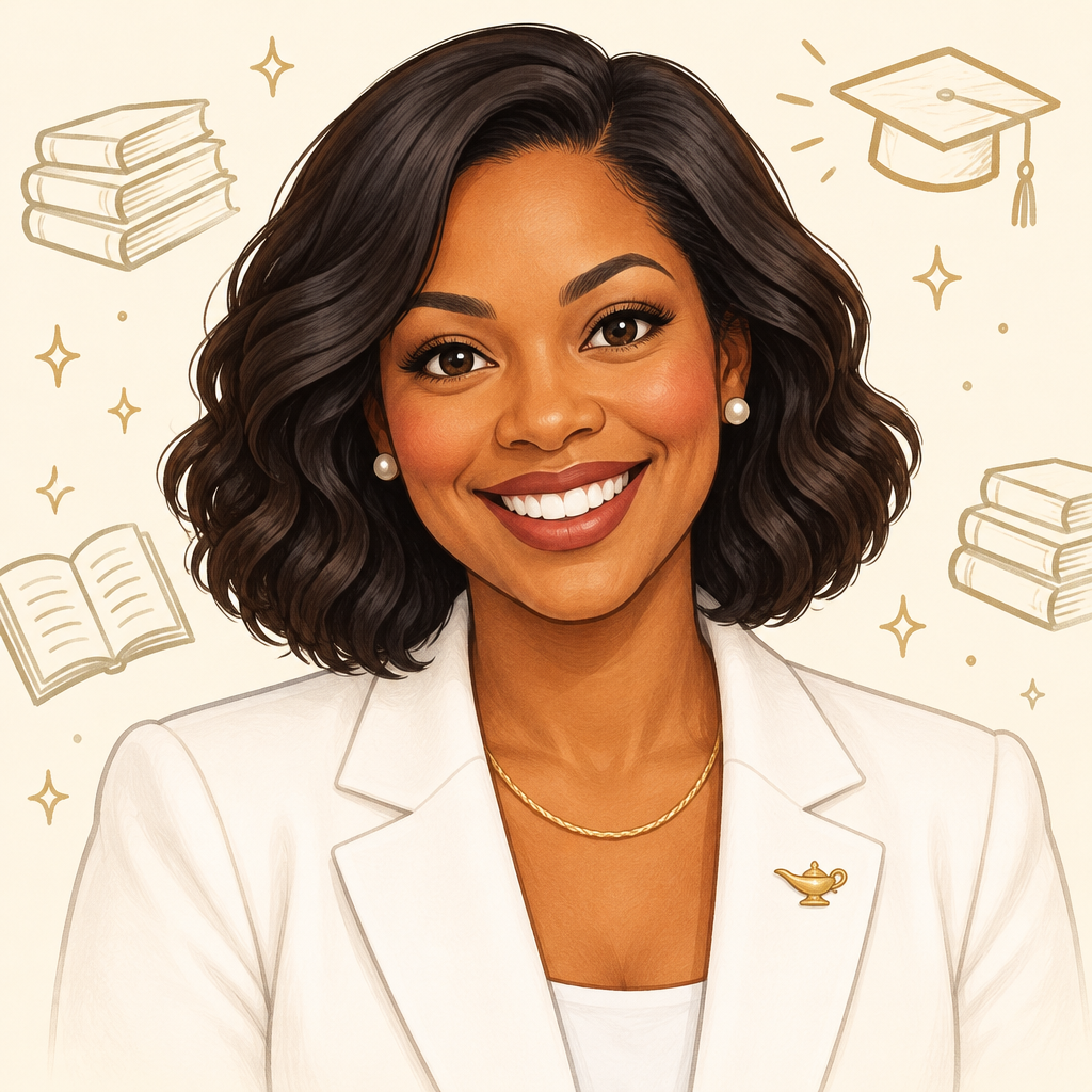 Caricature of Ebony Lovingood in professor attire